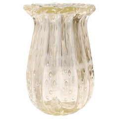 Toso Murano Glas Vase gerippt Bullicante und Gold Design  Italien 40er Jahre Mid-Centuty