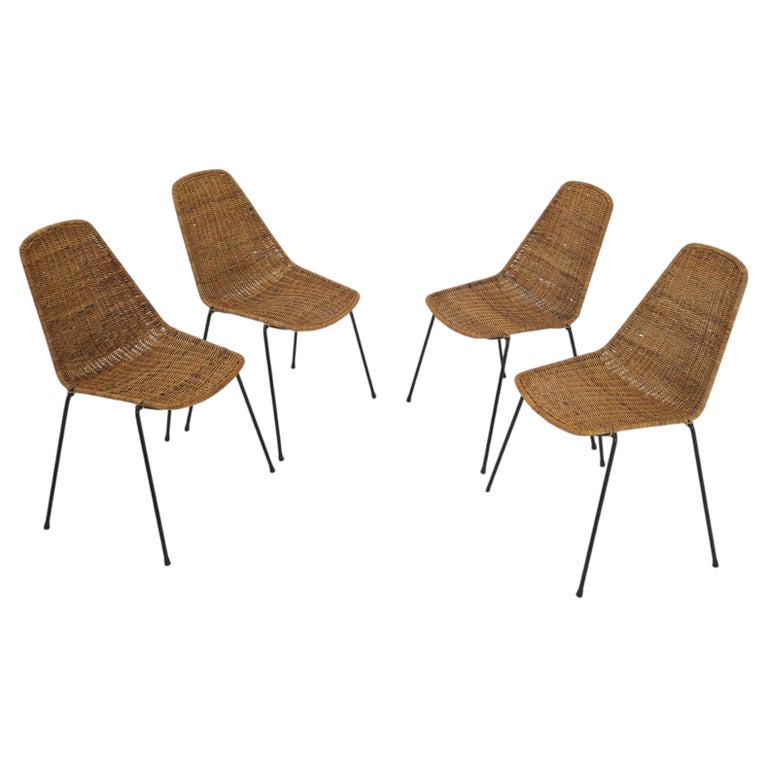 Set of 4 wicker chairs, "Basket" model by Legler for Bonacina Italia 51s Mid-Century