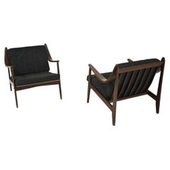 Fauteuils lounge en bois et tissu, style Mid-Century Modern, Italie, années 60, lot de 2