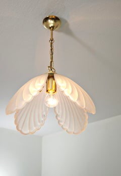 Satin-finished glass and gold-plated metal pendant lamp, Italy, 1970s, Mid-Century