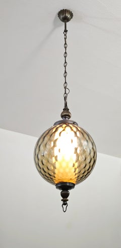 Murano and Brass Pendant Lamp by Targetti Sankey, Italy, 1960s Mid-Century