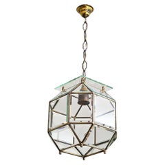 Achteckige Hängeleuchte aus geschliffenem Glas und Messing, Italien, 50er/60er Jahre, Mid-Century-Stil
