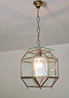 Lámpara colgante octogonal de cristal tallado y latón, Italia, años 50/60, estilo Mid-Century