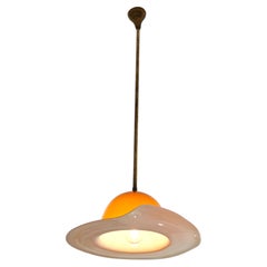 70s-style pendant lamp shaped like a hat, made of Venini Murano glass and brass