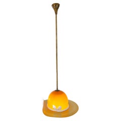 70s-style pendant lamp shaped like a hat, made of Venini Murano glass and brass