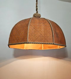Rattan and fabric cord pendant lamp, Italy, 1960s–70s, Mid-Century