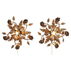 Set di due lampade a parete in metallo dorato Italia 1960/70 Hollywood regency
