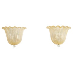 Aureliano Toso 1938 Set of 2 Murano glass wall sconces with graniglia finish, Italy, 1980s–1990s