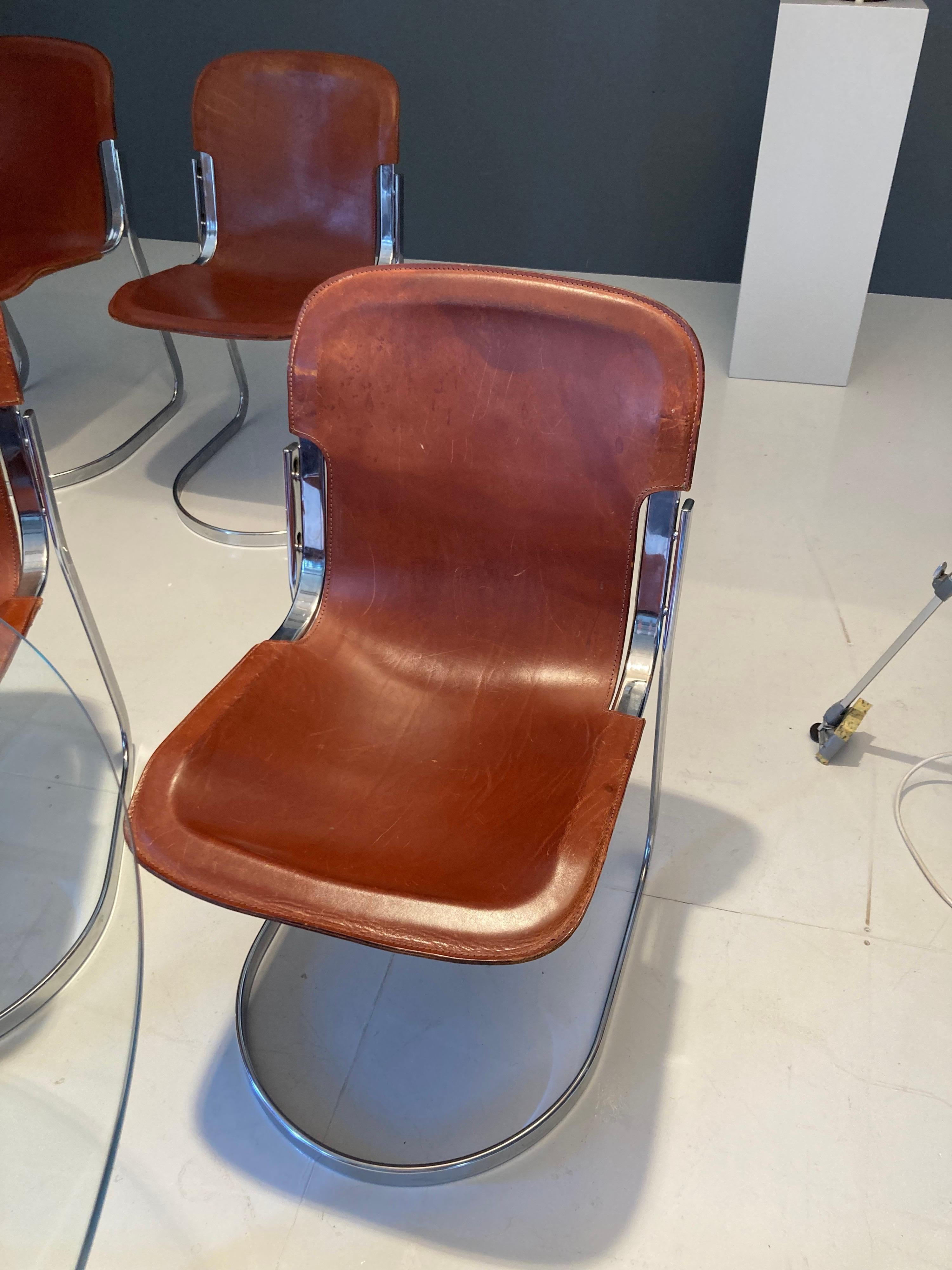 Set of 4 Willy Rizzo Diningchairs in Chrome and Leather for Cidue, Italy, 1970s For Sale 5