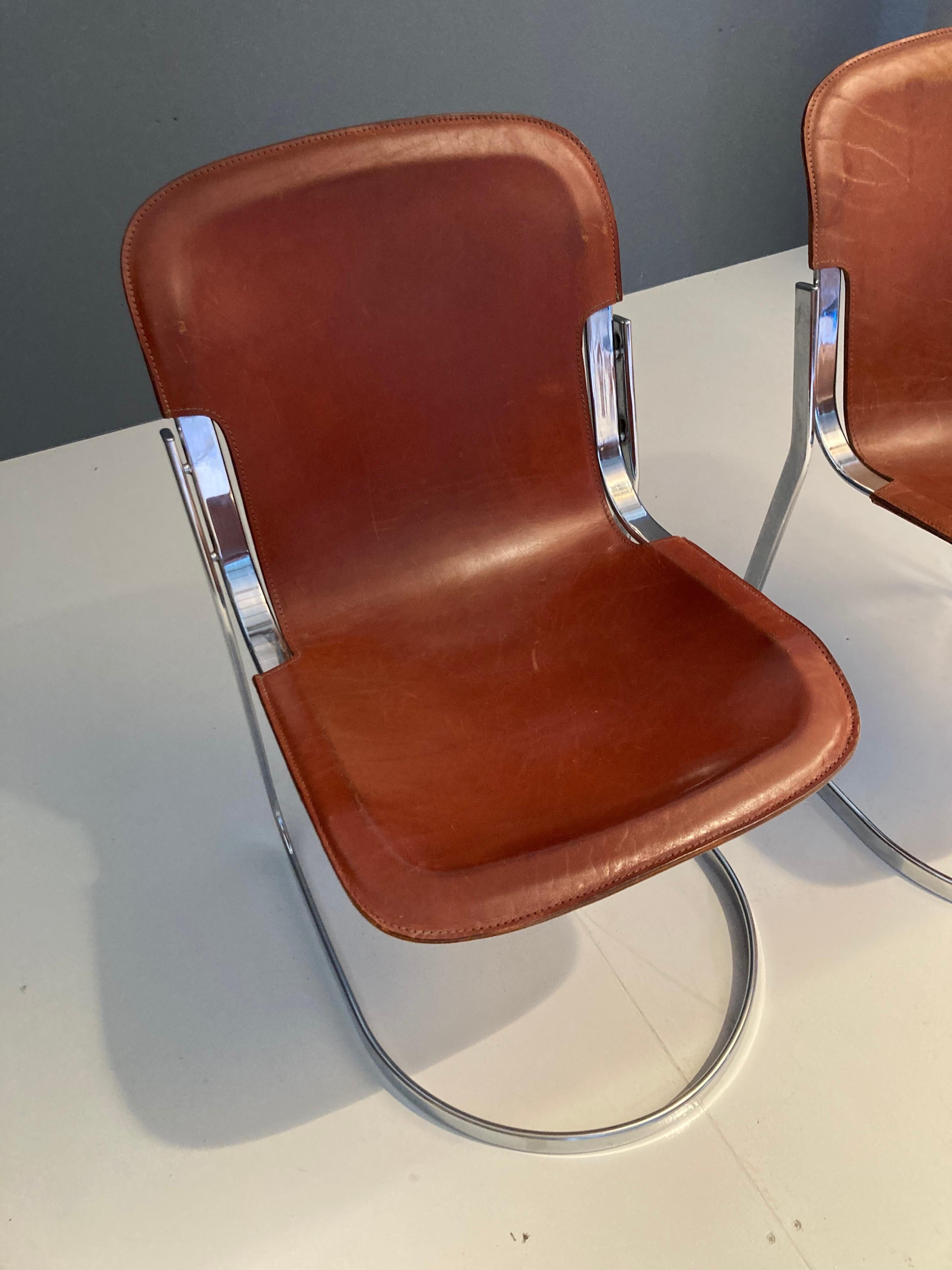 Set of 4 Willy Rizzo Diningchairs in Chrome and Leather for Cidue, Italy, 1970s 6