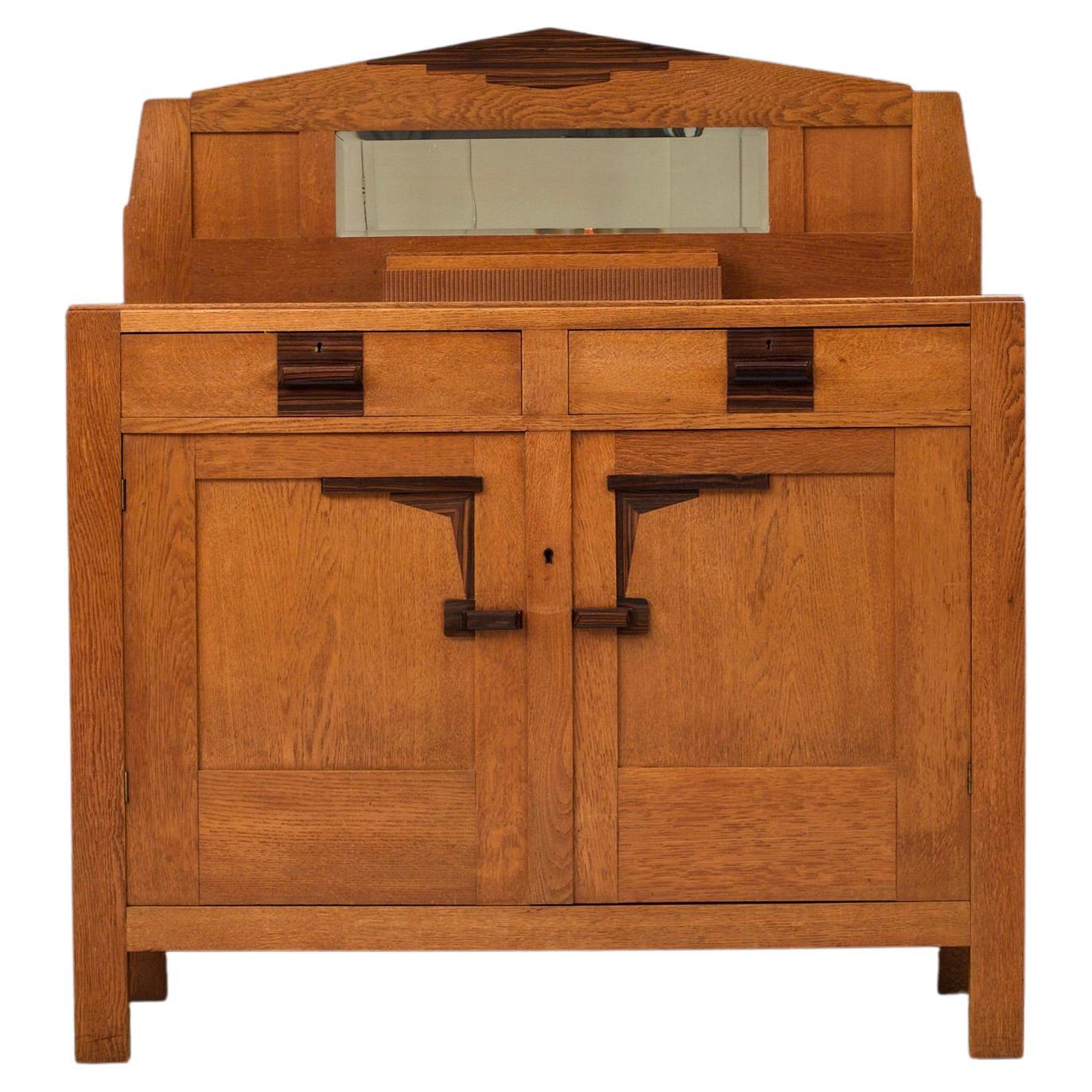 Art Deco Bar Cabinet in Solid Oak and Coromandel, 1930s