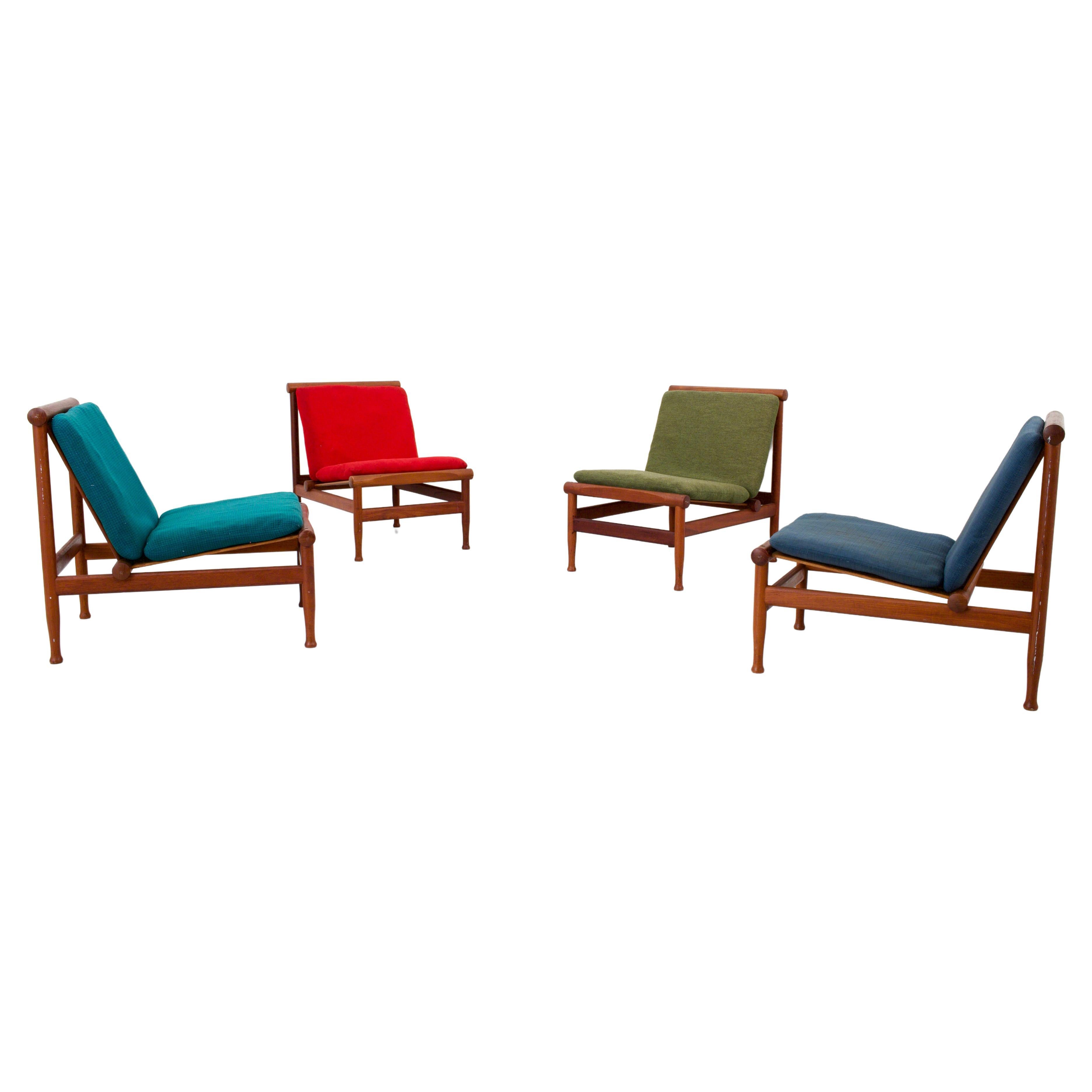 Set of Four '501' Lounge Chairs by Kai Lyngfeld Larsen in Teak, Denmark, 1950s For Sale