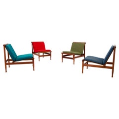 Retro Set of Four '501' Lounge Chairs by Kai Lyngfeld Larsen in Teak, Denmark, 1950s