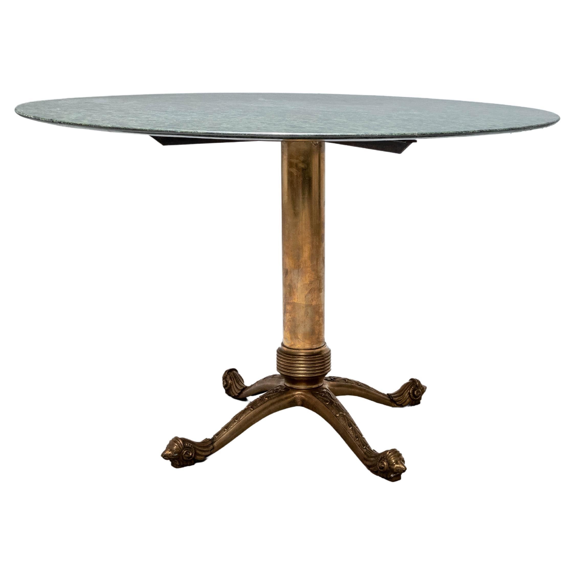 Dining Table in Round dark Imperial Marble and casted Brass Base, Italy, 1970's