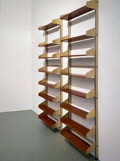 Set of 2 Large FEAL 'S2' shelves in Brass, Aluminium and Wood, Italy, 1957