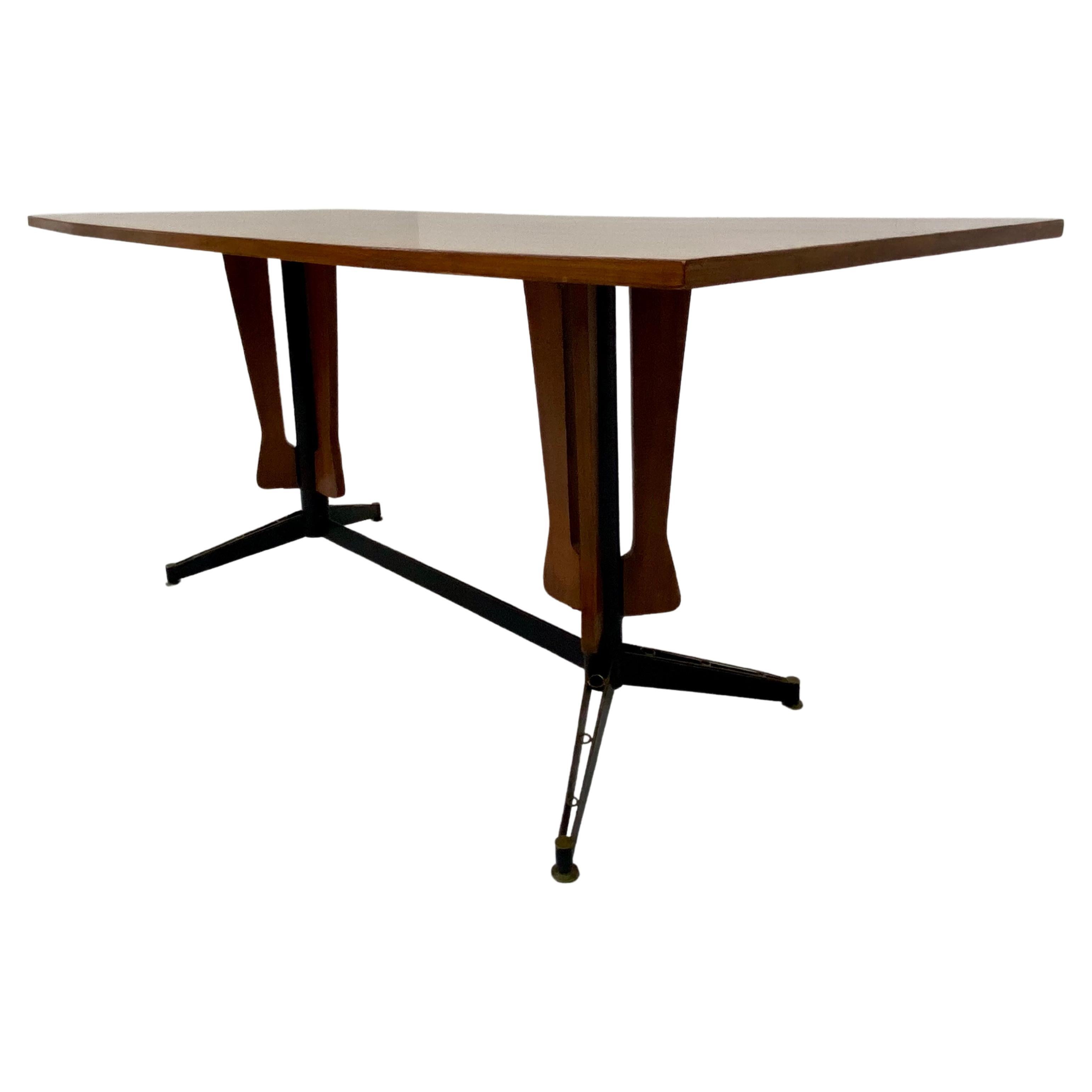 Carlo Ratti Dining Table in Wood and Metal, Italy, 1960's For Sale