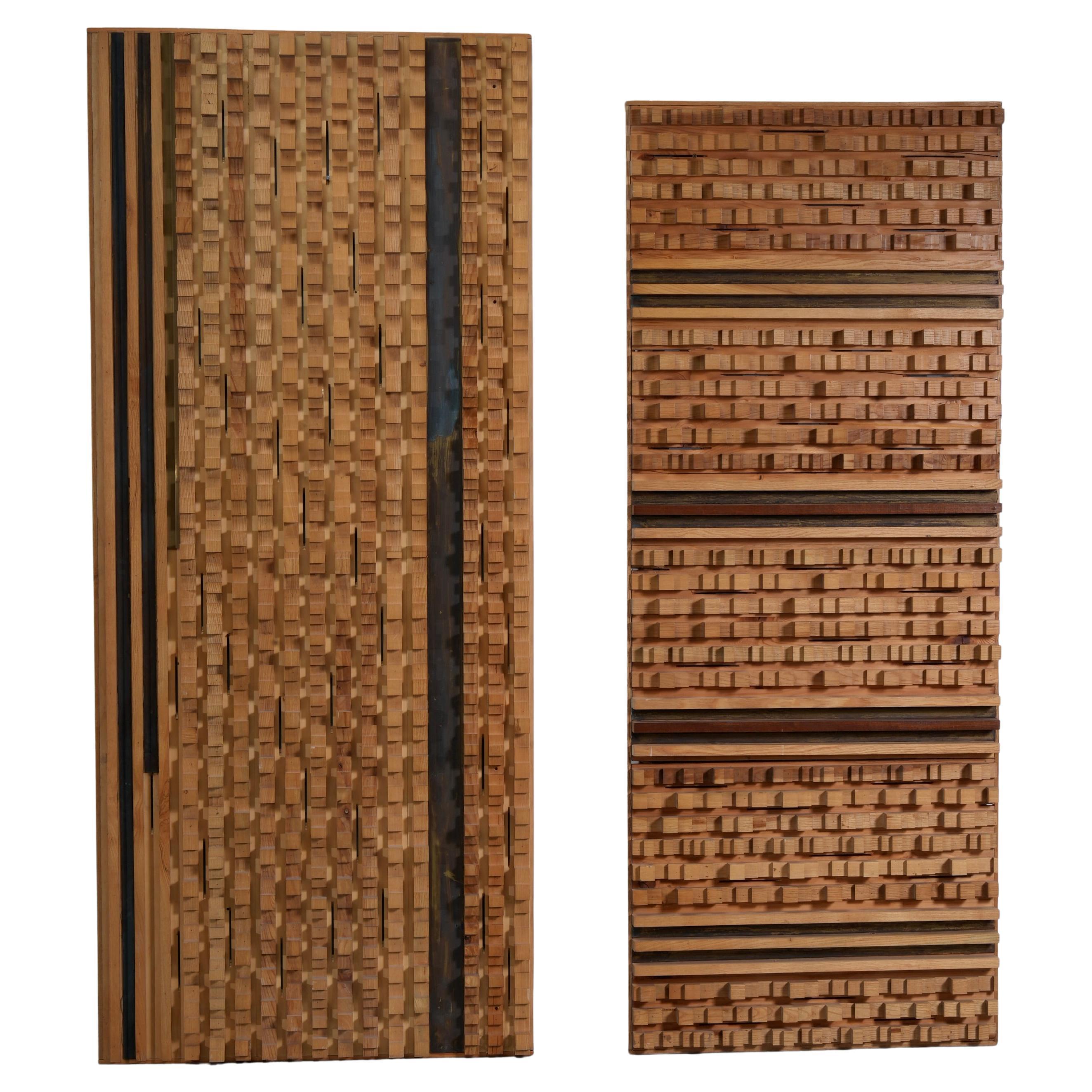 Set of 2 Wall Panels by Stefano d"Amico in Ash and Brass, Italy, 1970's