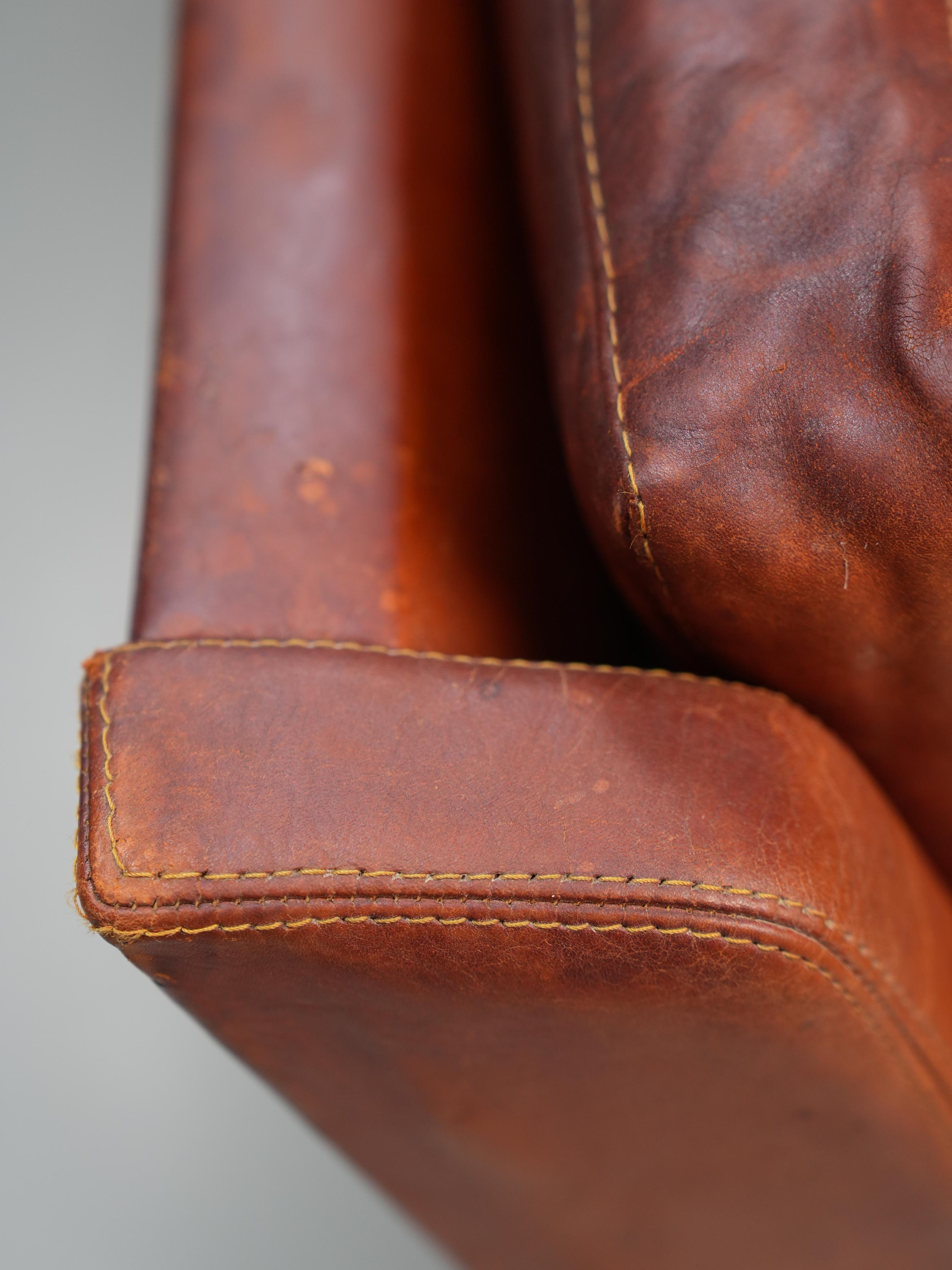 Leather Kai Lyngfeldt Larsen 2 seat sofa in cognac patinated leather, Denmark, 1960’s For Sale