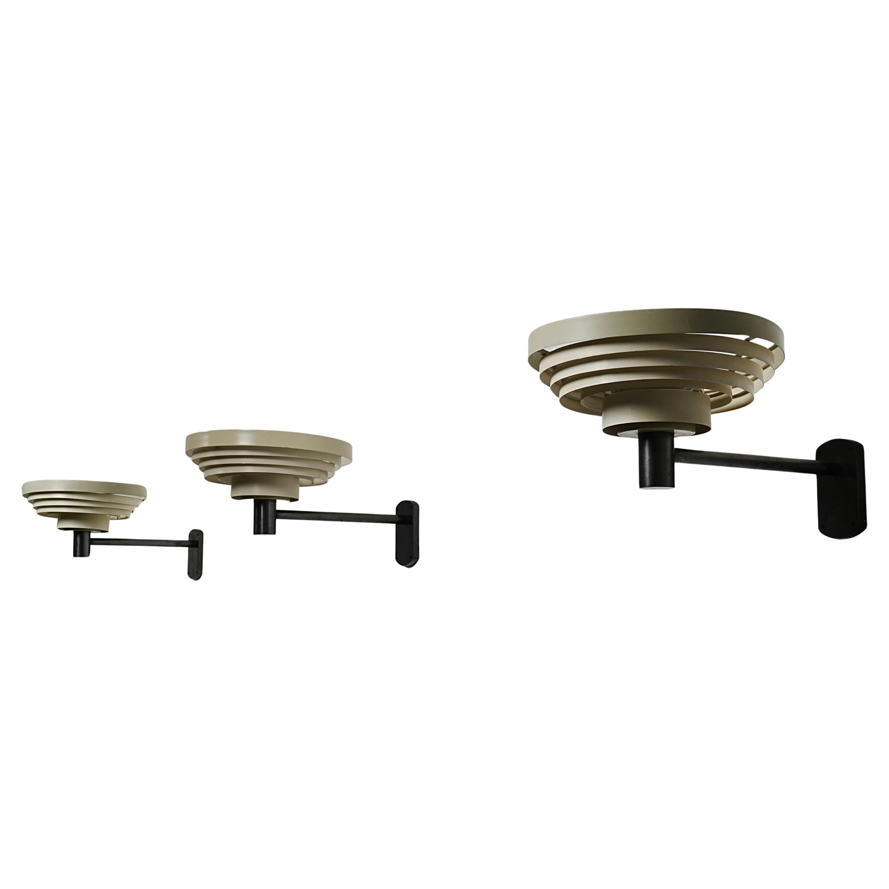 Set of 3 Wall Lights in Metal and Glass, Europe, 1960's