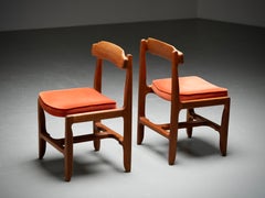 Set of 2 Dining Chairs in Oak and Velvet by Guillerme et Chambron, France, 1960
