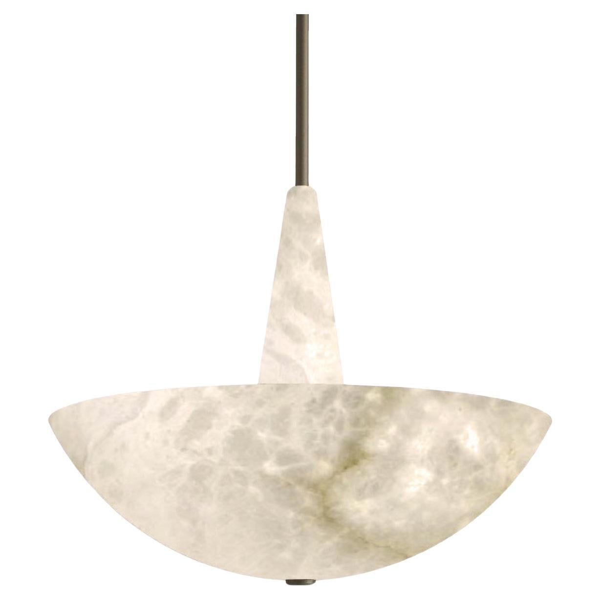 Alabaster Pendant Light by Garnier et Linker, Brass Stem, Minimalist