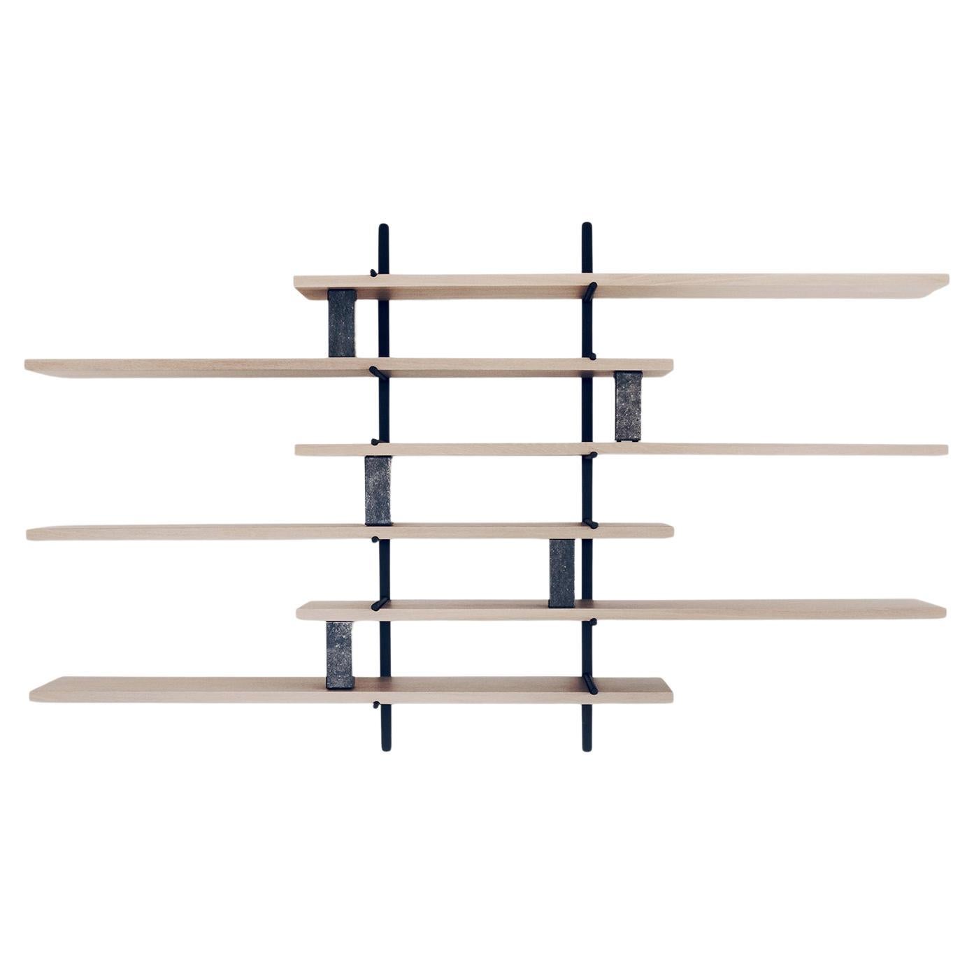 Ladder Street Shelving by Yabu Pushelberg in Oak Shelving with Stone Dividers For Sale
