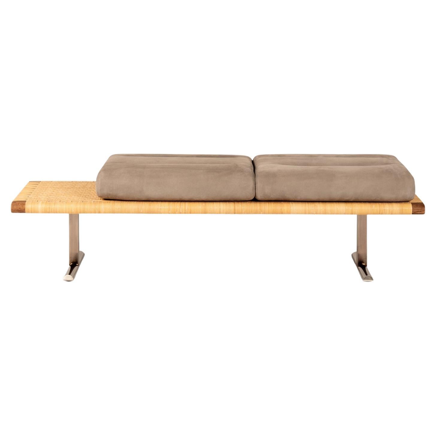 El Raval Bench by Yabu Pushelberg in Walnut Ash Frame with Natural Rattan For Sale
