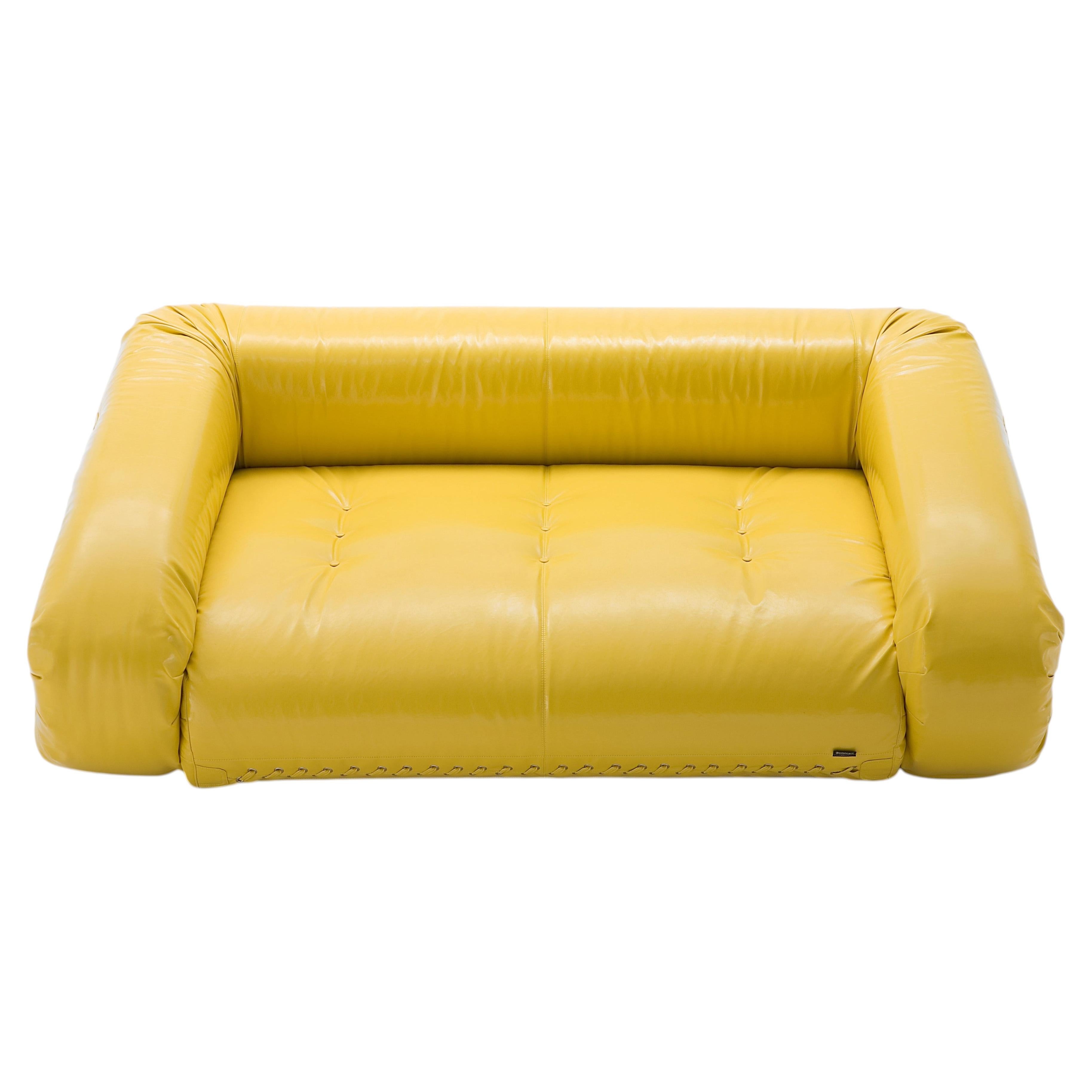 Anfibio Foldable Sofa Bed 190 cm Yellow Leather Becchi Giovannetti For Sale