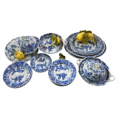 Unusual Set of 18th Century Blue and White Plates, Platers and Lidded Plates