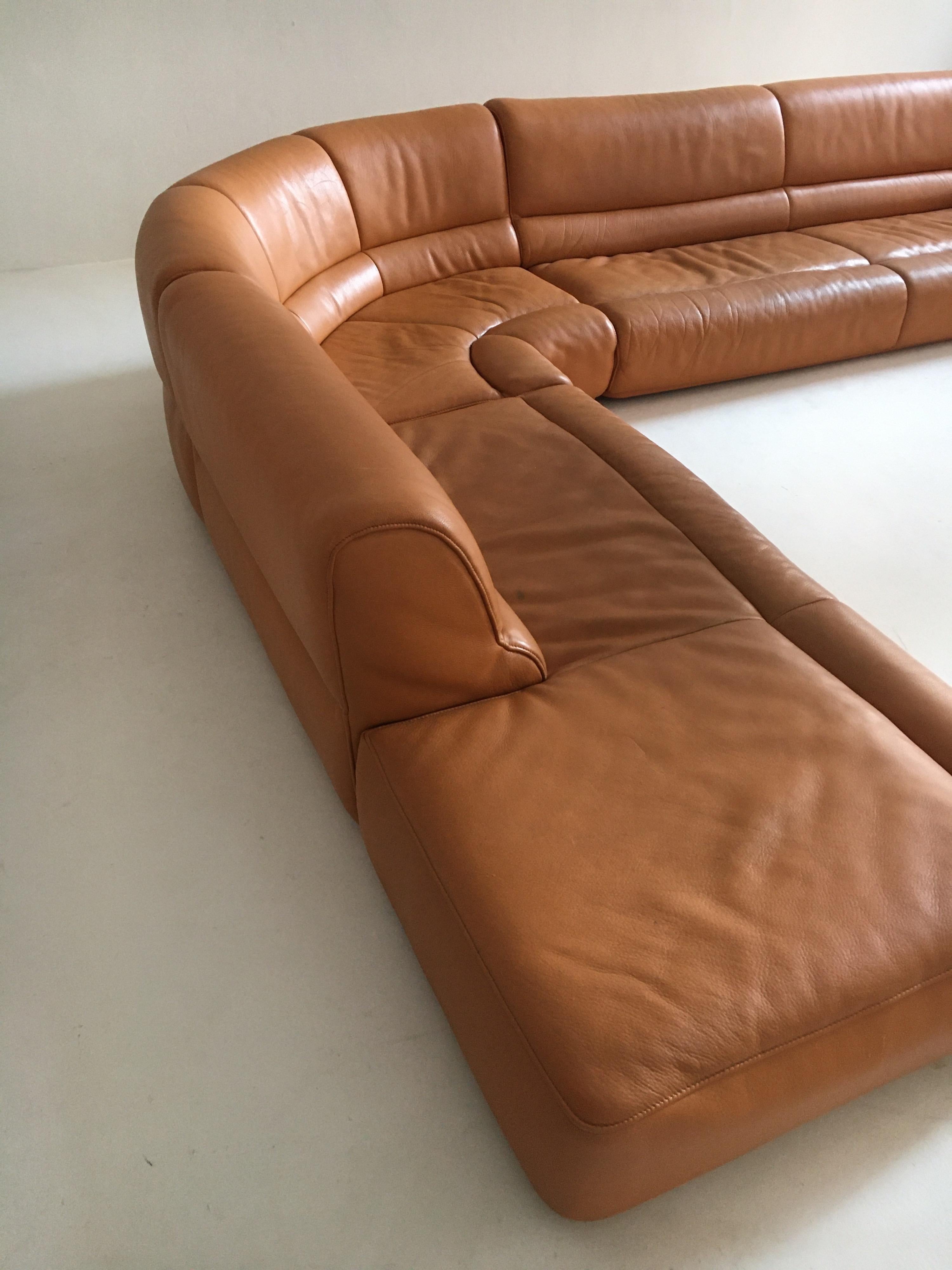 Mid-Century Modern De Sede DS-18 Vintage Patinated Cognac Leather Sectional Sofa, Switzerland 1980s