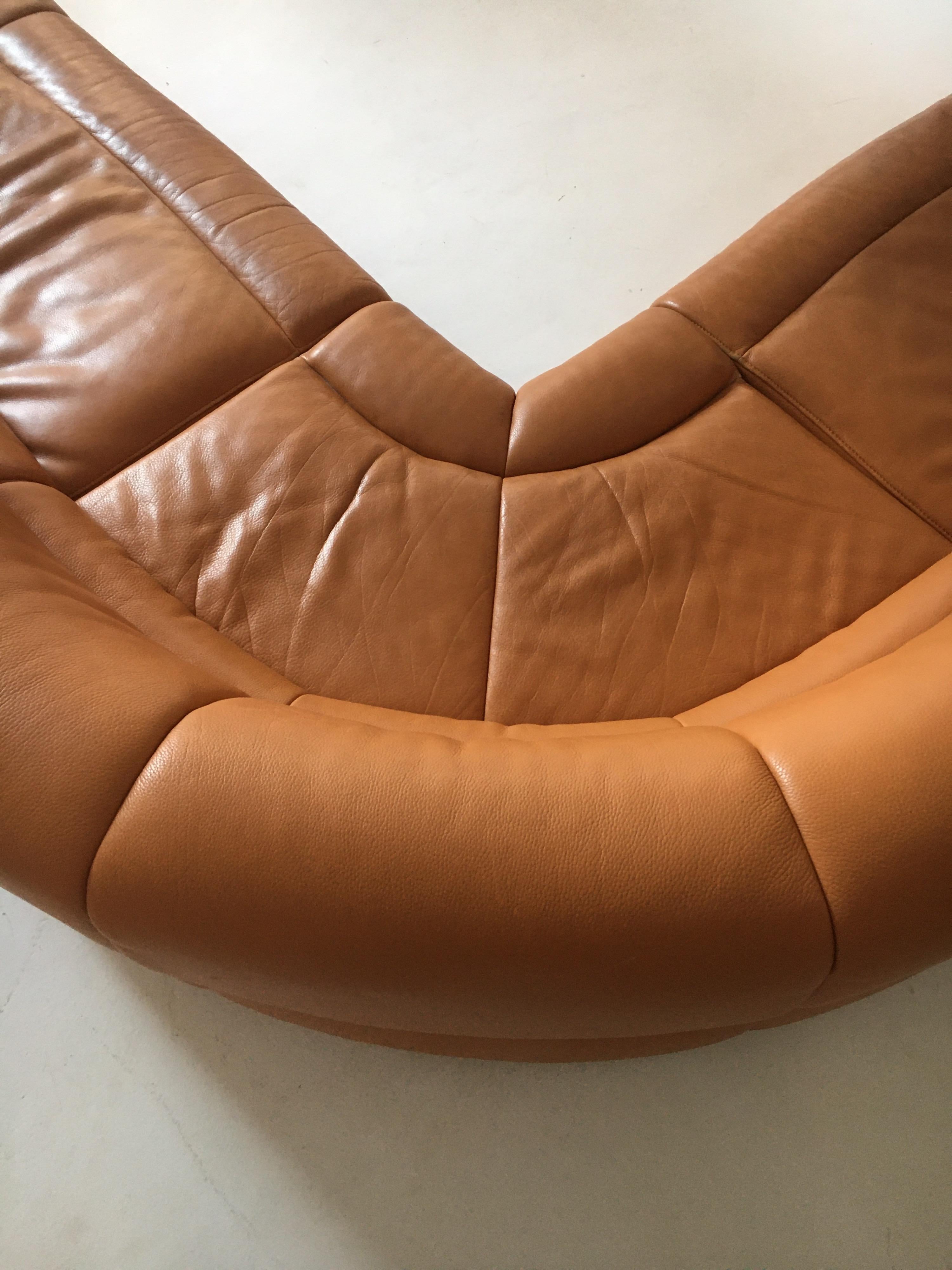 Late 20th Century De Sede DS-18 Vintage Patinated Cognac Leather Sectional Sofa, Switzerland 1980s