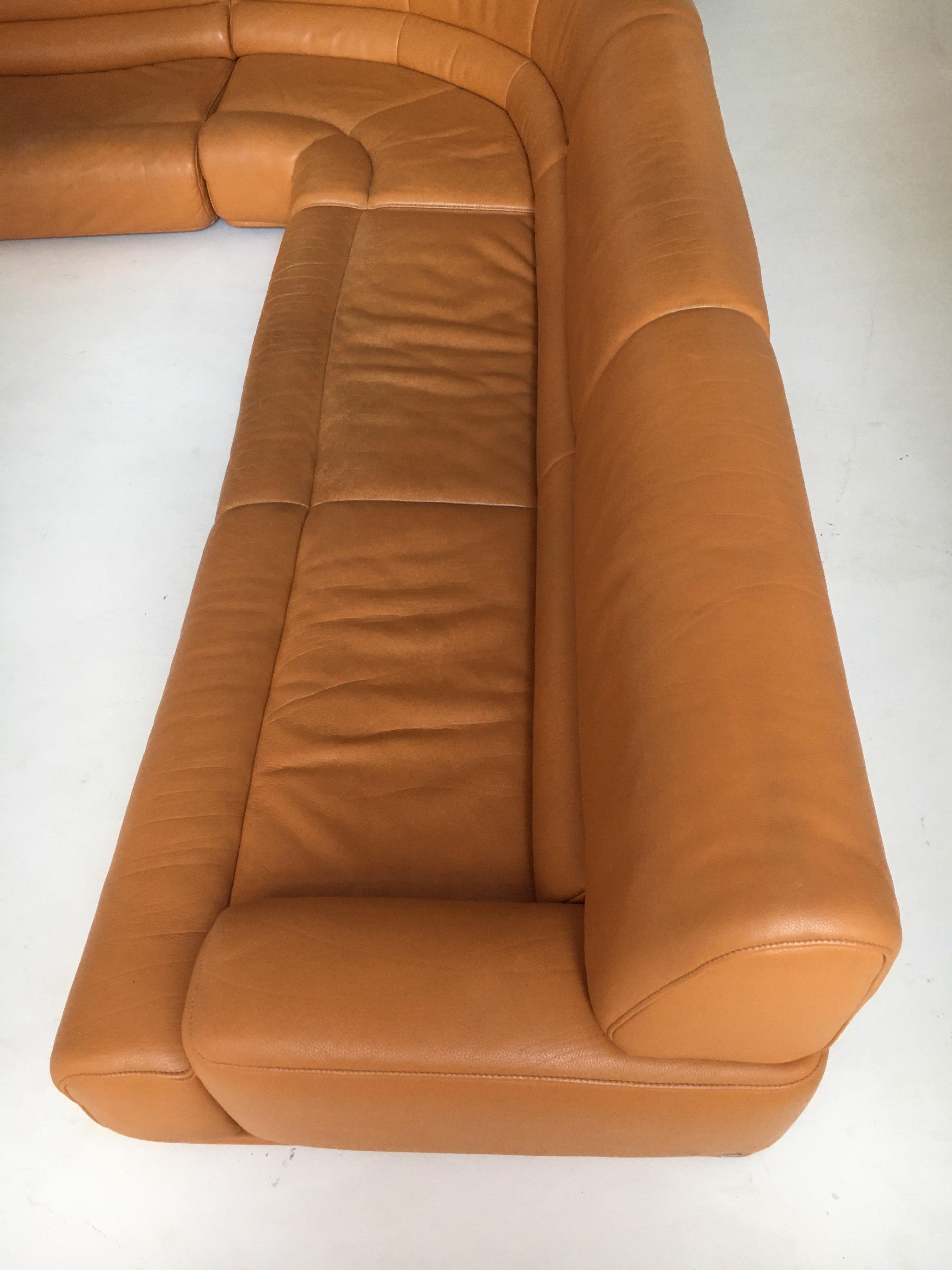 De Sede DS-18 Vintage Patinated Cognac Leather Sectional Sofa, Switzerland 1980s 2