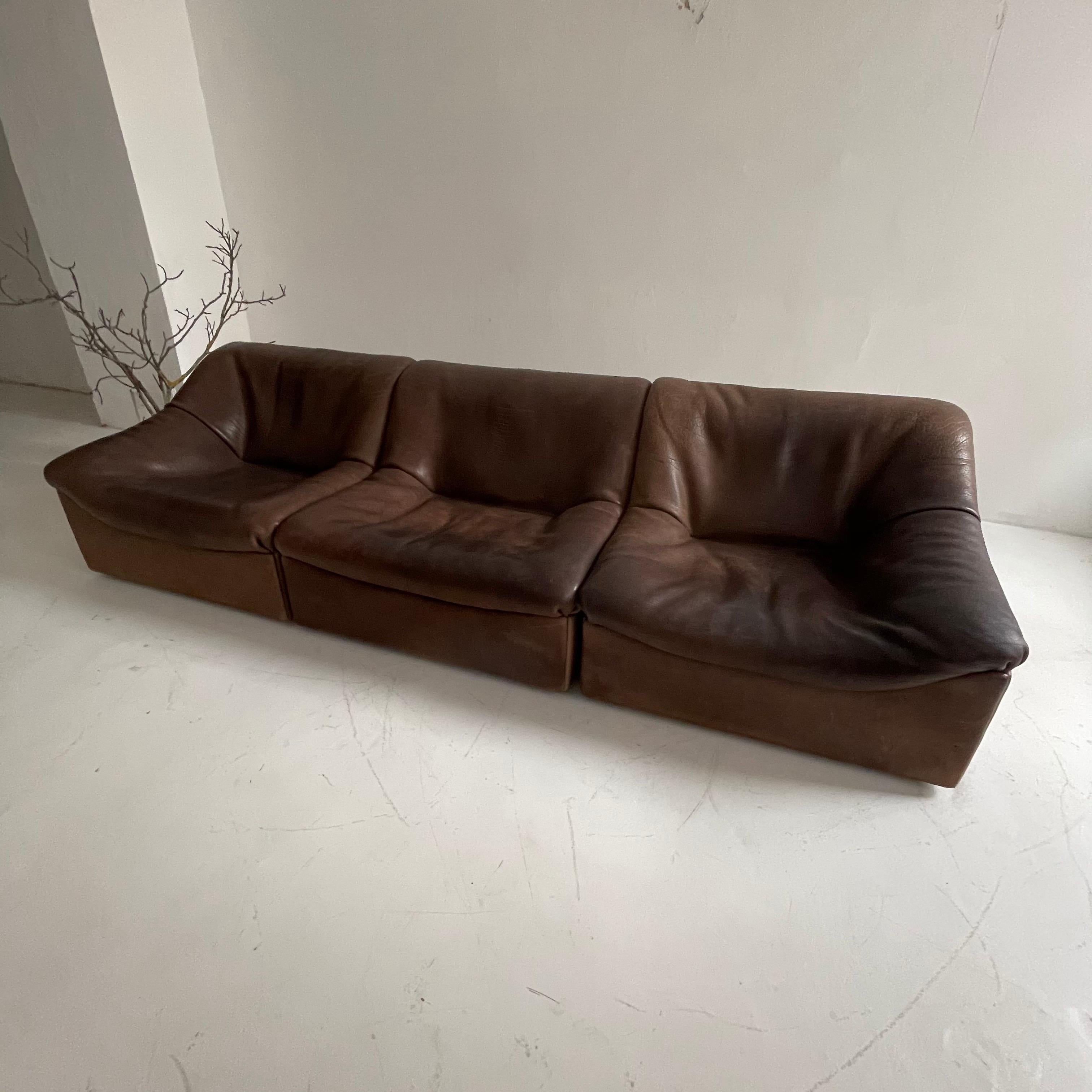 Mid-Century Modern De Sede DS46 Sectional Sofa in Cognac Buffalo Leather, Switzerland, 1970s