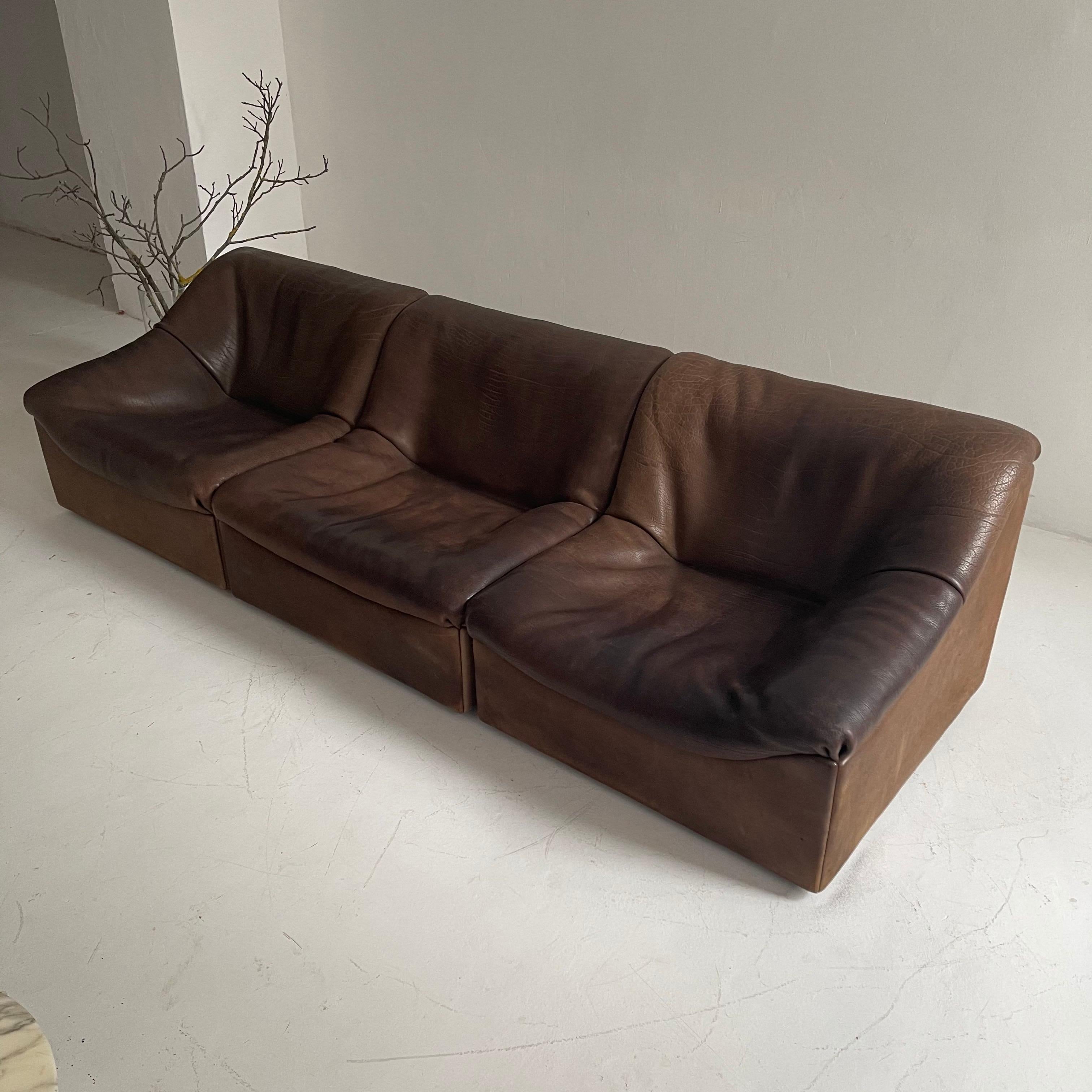 Swiss De Sede DS46 Sectional Sofa in Cognac Buffalo Leather, Switzerland, 1970s