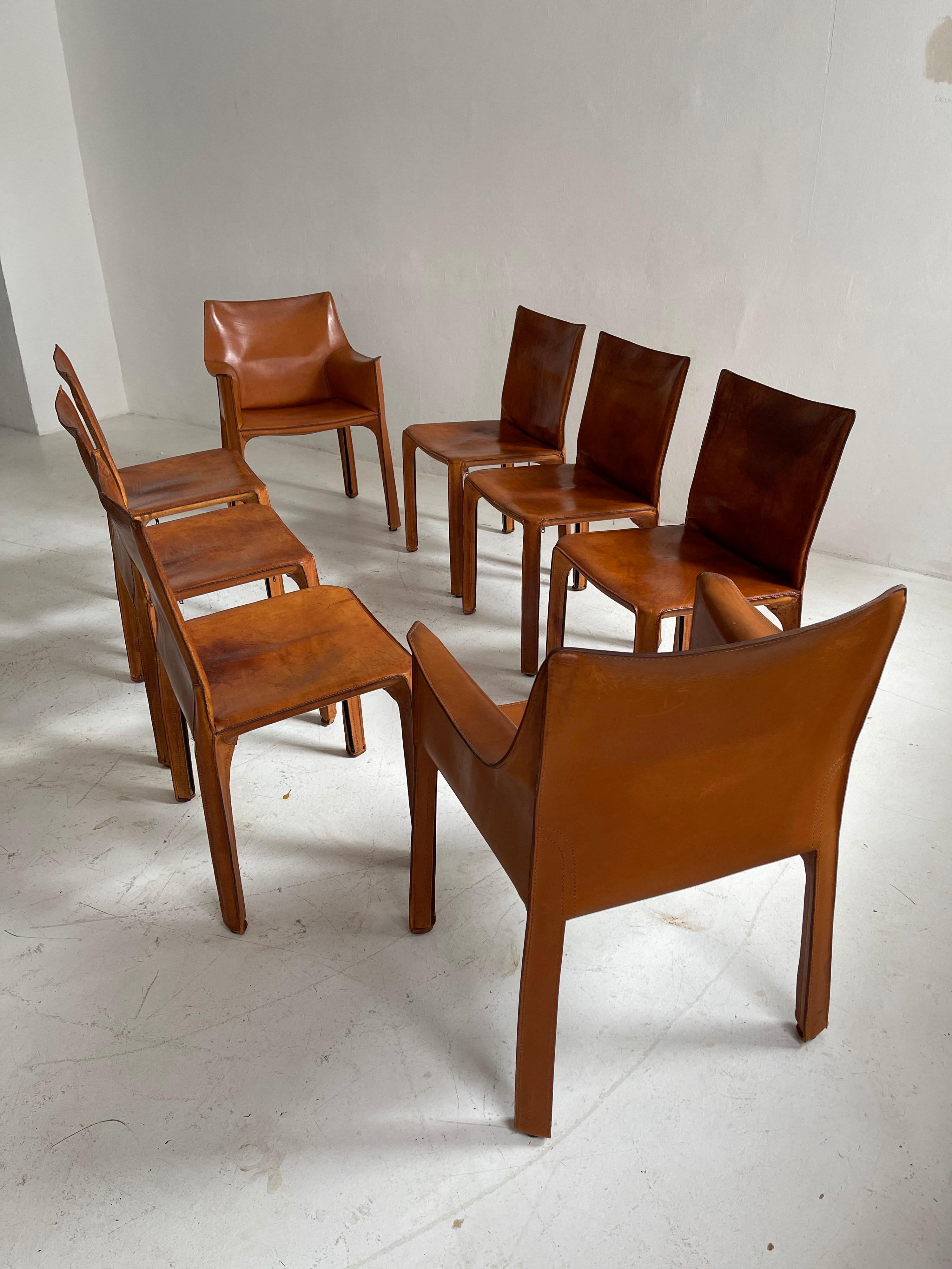 Mario Bellini CAB Chairs Set of Eight Cassina, Patinated Cognac Leather, 1970s 9