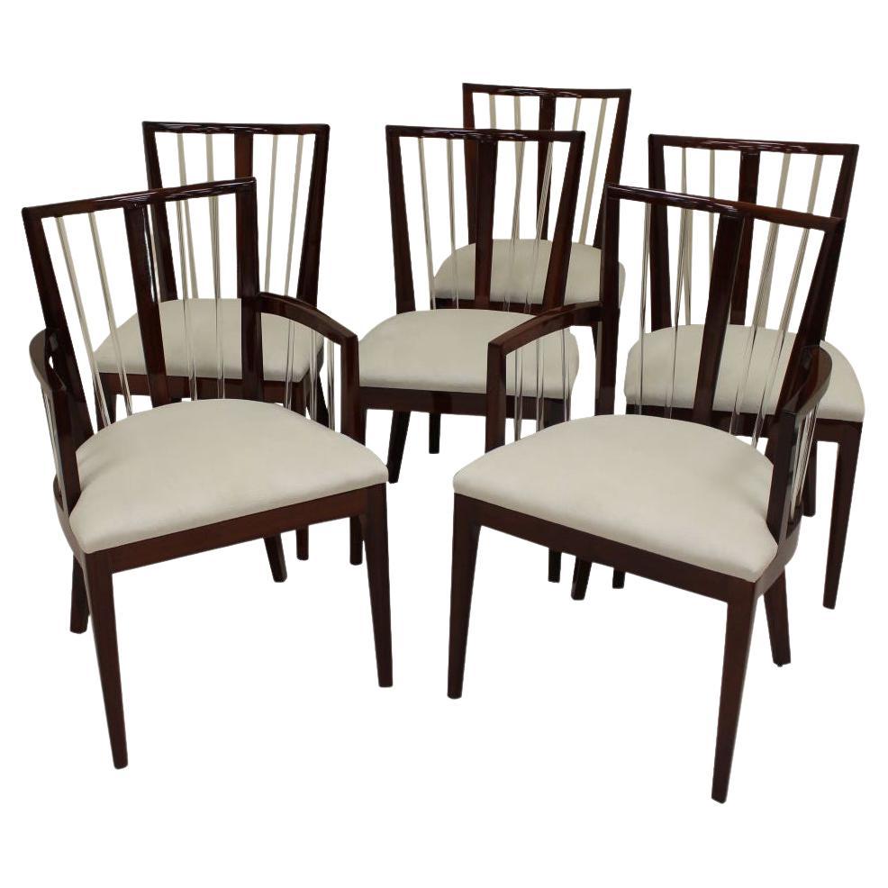 Set of Six Art Deco Dining Chairs in the Style of Grosfeld House in Mahogany