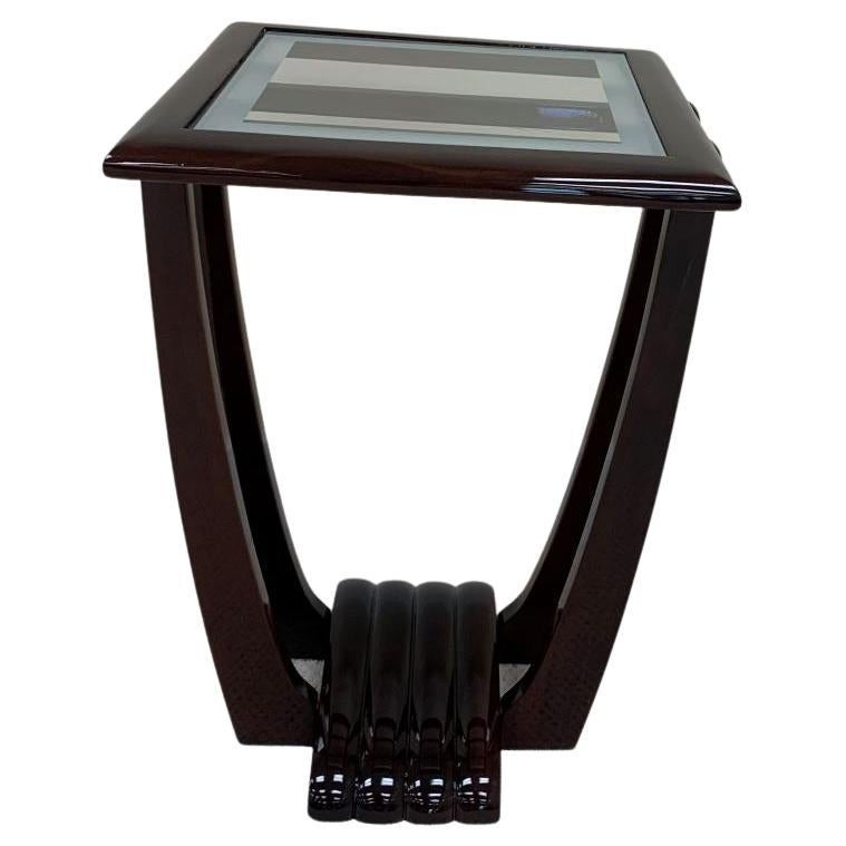 Stained American Art Deco Scalloped-Base End Table in Walnut For Sale