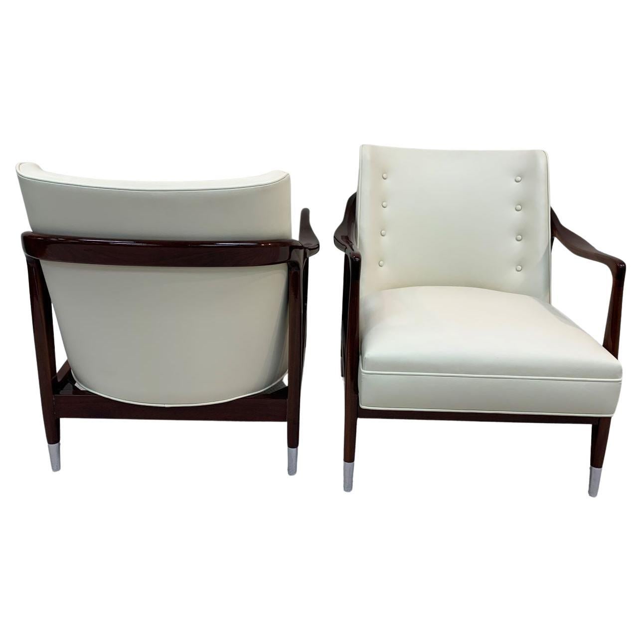 American Gio Ponti Style Sculptural Pair of Mid Century Lounge Chairs and Ottoman  For Sale