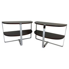 Pair of Demilune Chrome and Art Deco Side Tables in the Style of Donald Deskey 