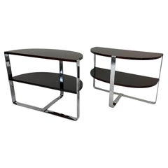 Retro Pair of Demilune Chrome and Art Deco Side Tables in the Style of Donald Deskey 