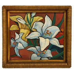 Art Deco Floral Oil on Canvas Painting by Meyers Rohowsky, 1942