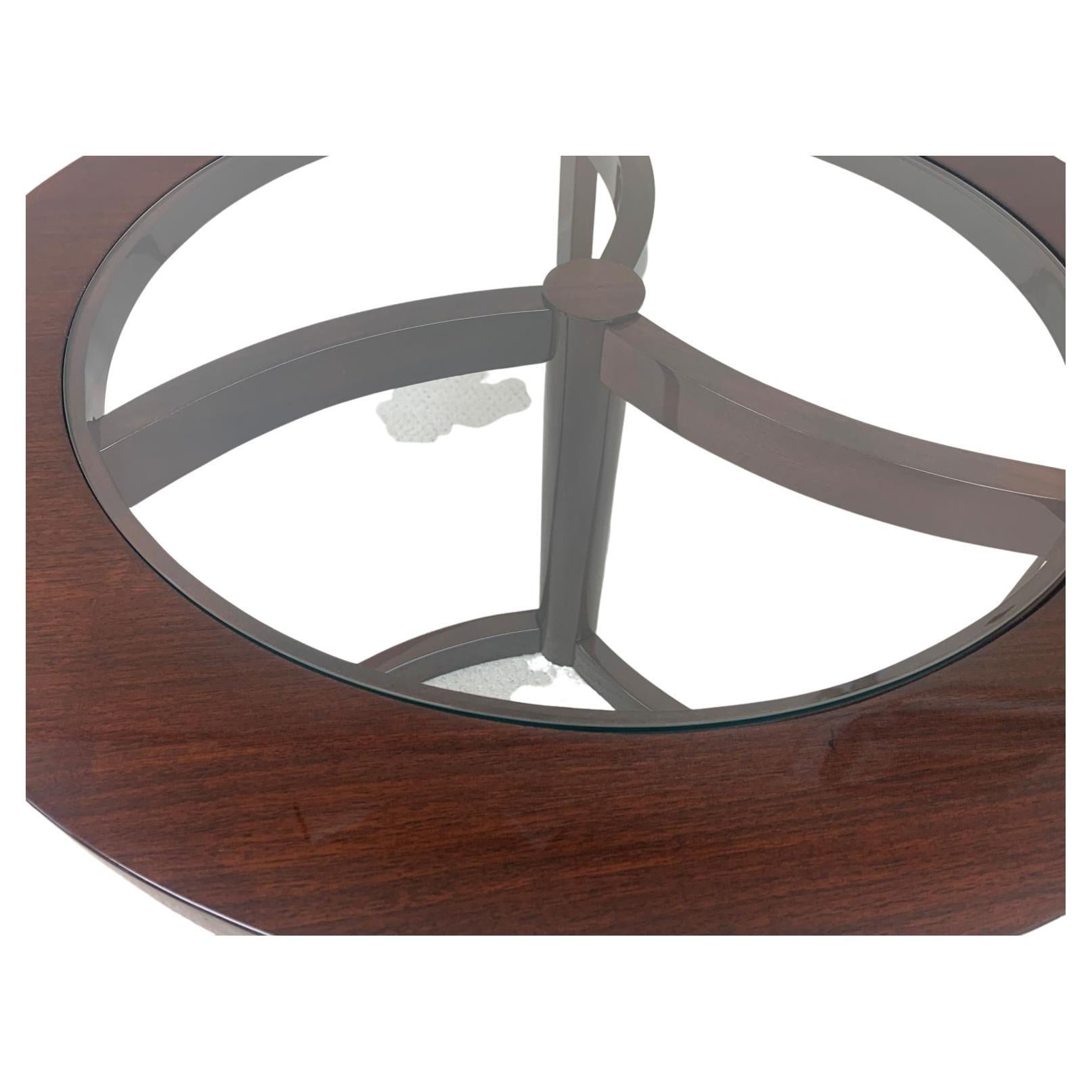 Mid-Century Modern Round Walnut and Glass Top Art Deco Cocktail Table circa 1950 2