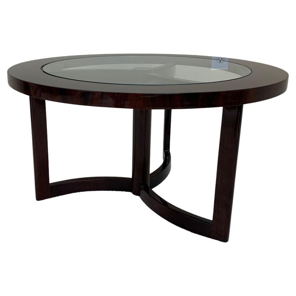 20th Century Mid-Century Modern Round Walnut and Glass Top Art Deco Cocktail Table circa 1950