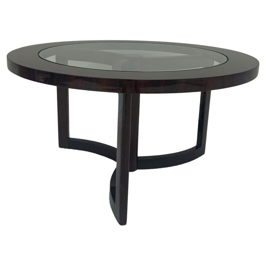 American Mid-Century Modern Round Walnut and Glass Top Art Deco Cocktail Table circa 1950