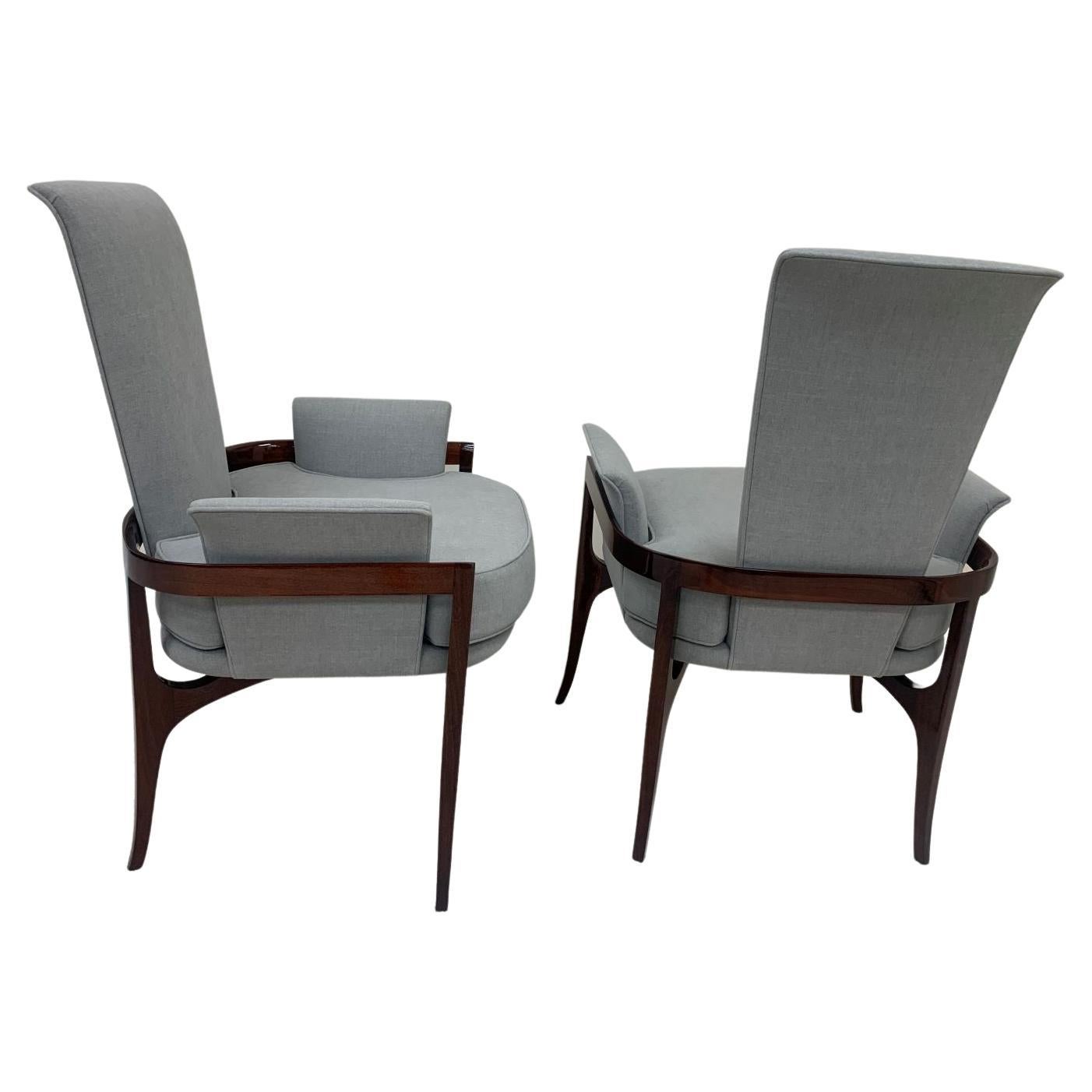 20th Century Mid-Century Modern Sculptural Pair of Walnut Chairs in the Style of James Mont