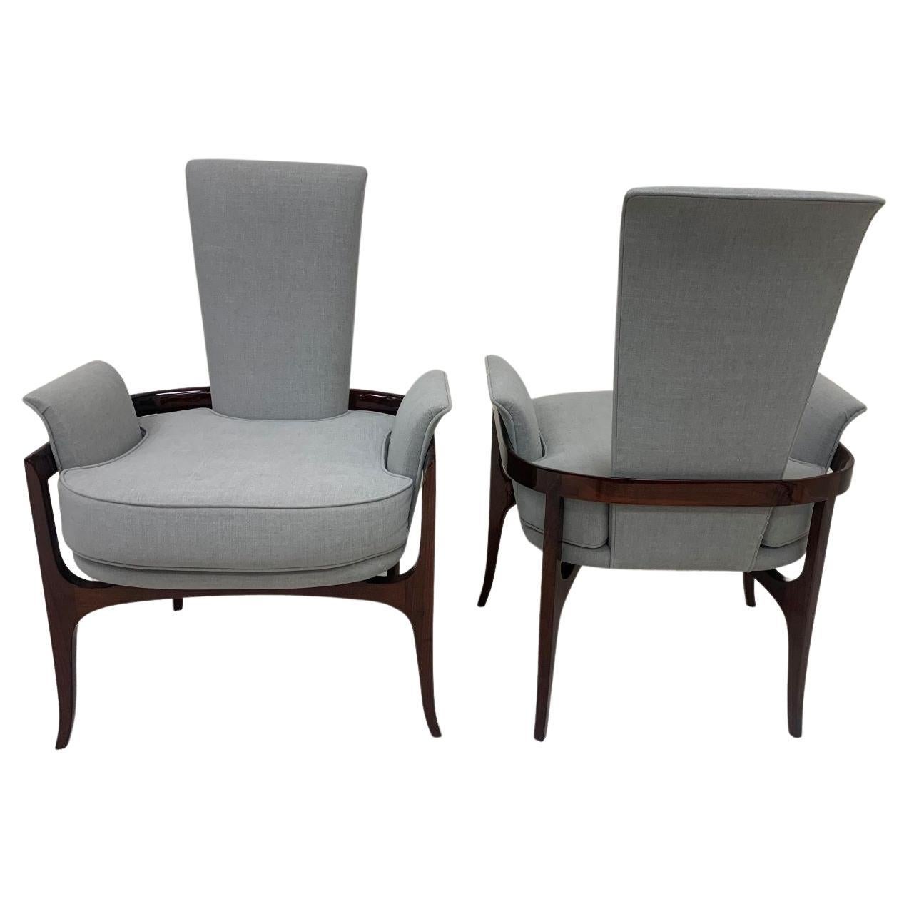Mid-Century Modern Sculptural Pair of Walnut Chairs in the Style of James Mont