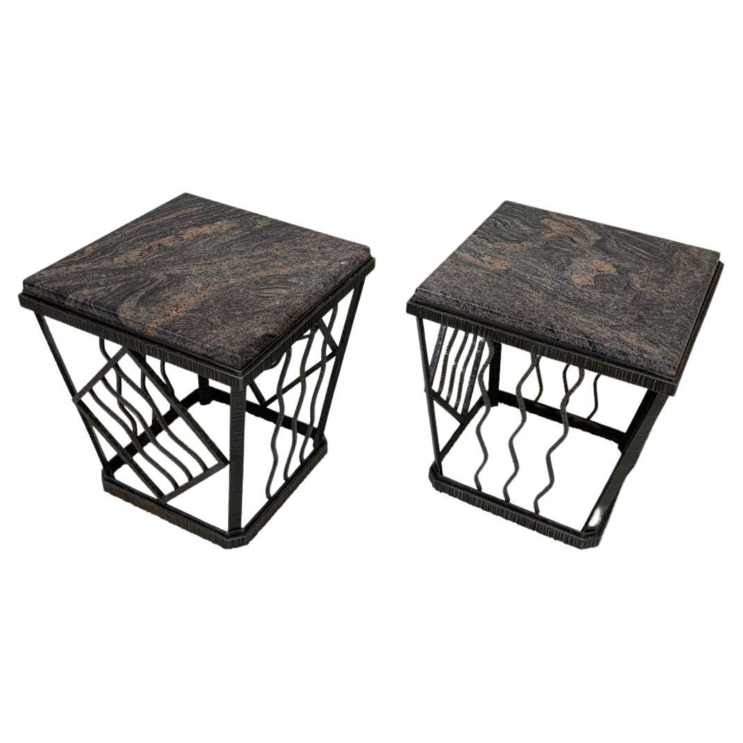 Polished Pair of Art Deco Marble Top Tables in the Style of Oscar Bach