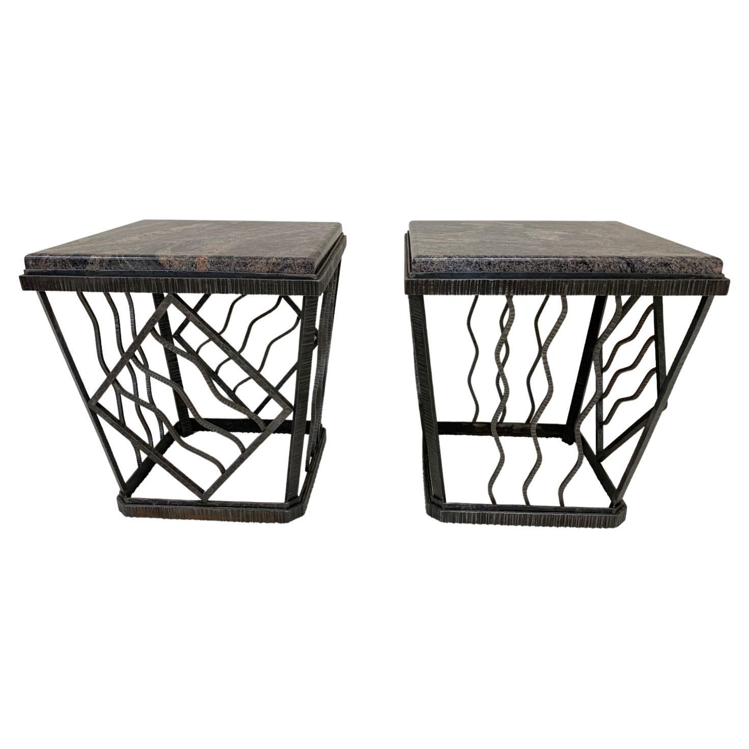 Unknown Pair of Art Deco Marble Top Tables in the Style of Oscar Bach