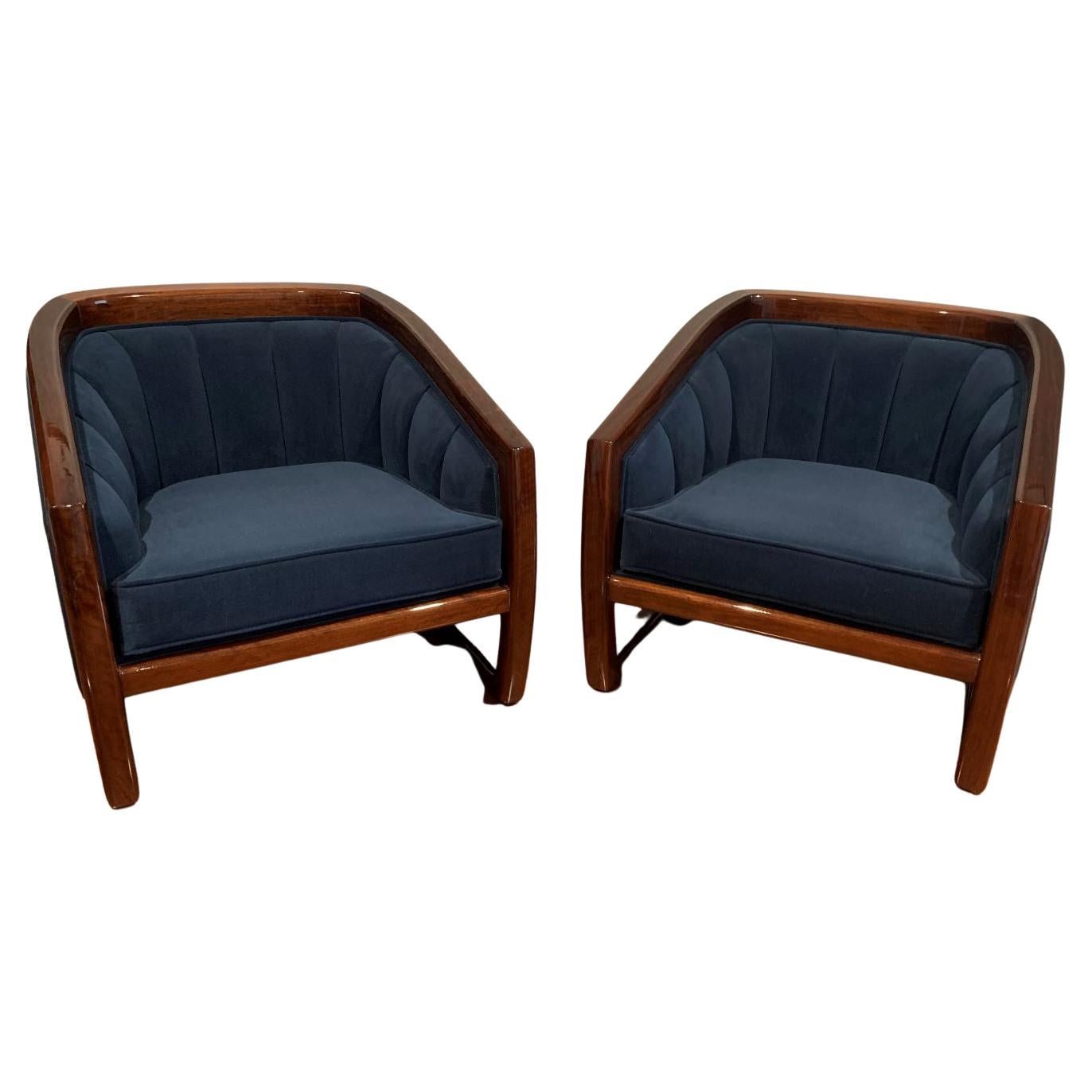 American Pair of Mid Century Rosewood Tub Chairs in the Style of Milo Baughman, C.1950 For Sale