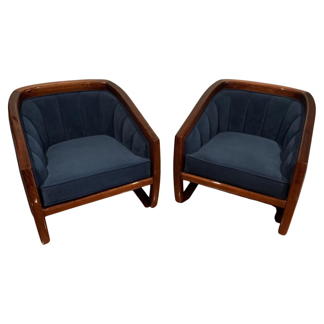 Pair of Mid Century Rosewood Tub Chairs in the Style of Milo Baughman, C.1950